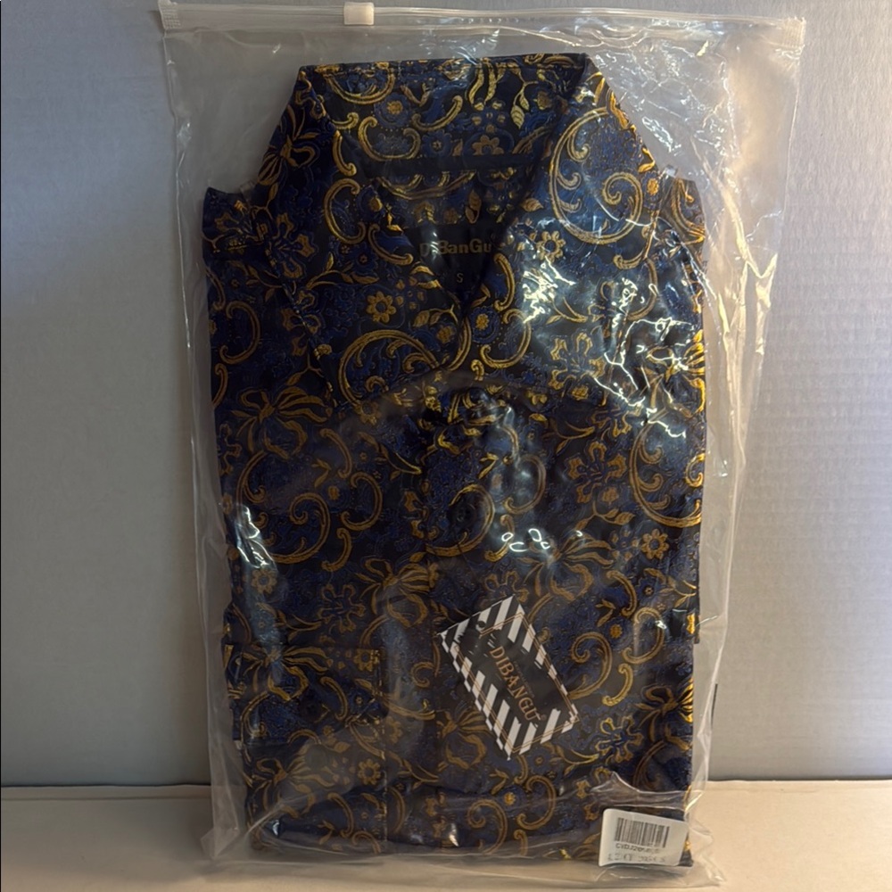 DiBanGu Blue and Gold Patterned Shirt